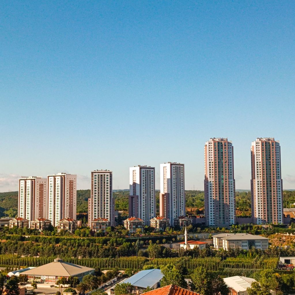 Aerial view of urban skyscrapers surrounded by greenery on a bright, clear day. — How selfie culture is warping our perceptio
